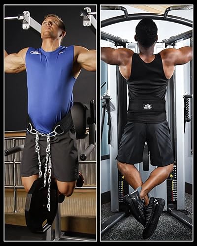 Miniatura 7 de Seektop Cinturón de inmersión con cadena para levantamiento de pesas, cinturón de neopreno para entrenamiento de gimnasio, dominadas, crossfit,