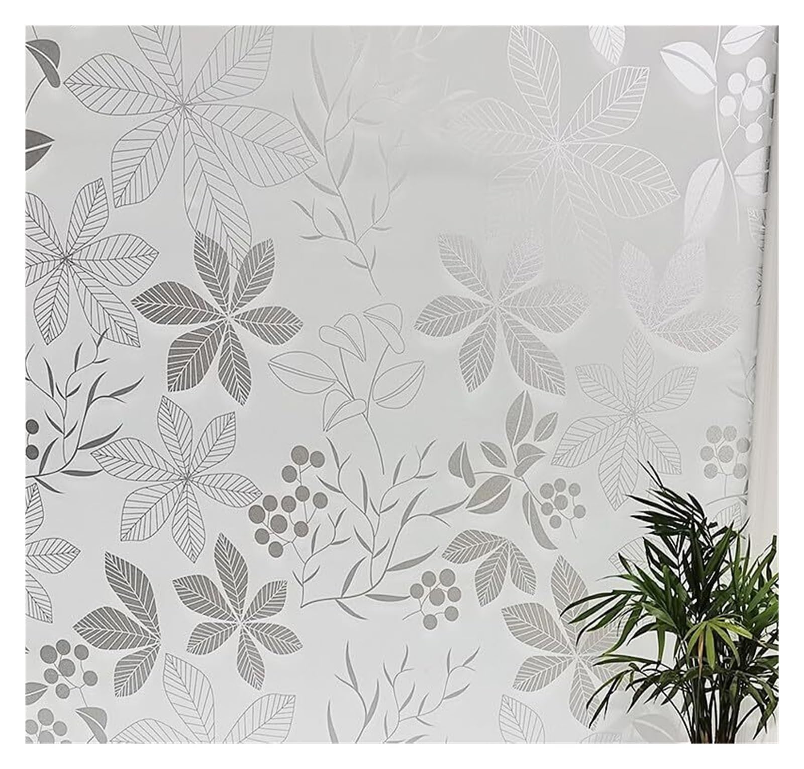 window film， Grey White Flowers Privacy for Glass Windows Frosted Window Bathroom Film(50x200cm)