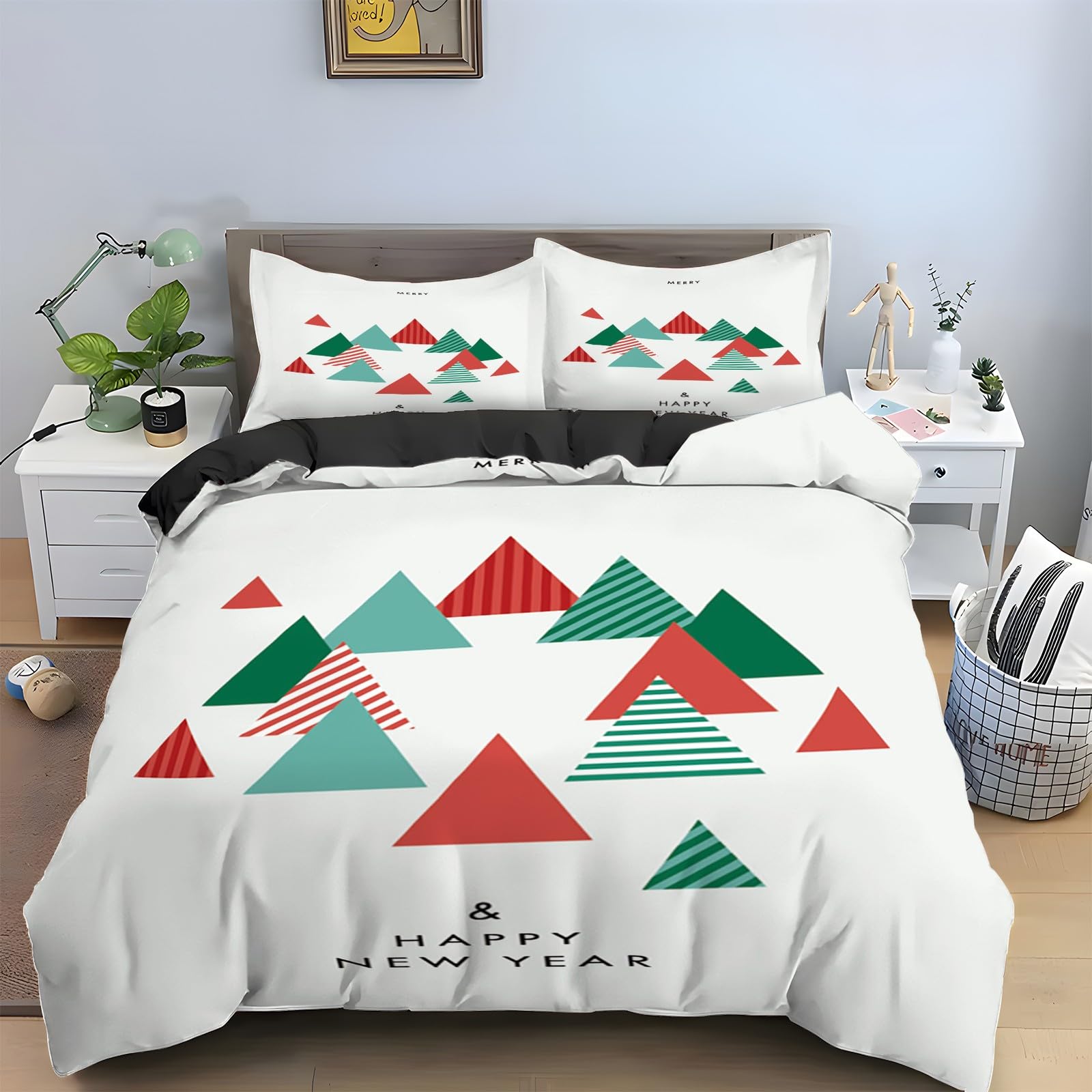 Housse de couette 220x240 triangle sans repassage parure lit douce