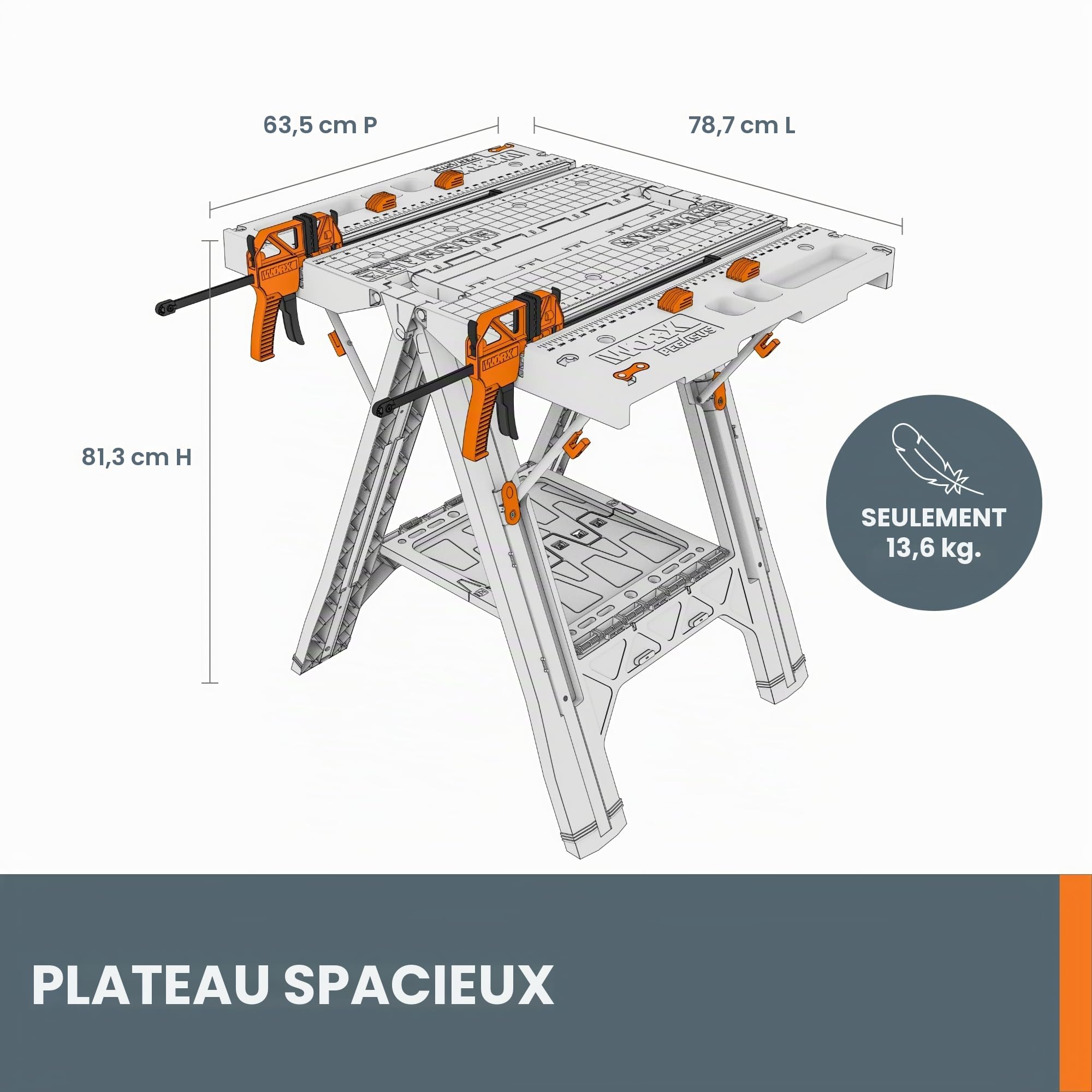WORX WX051 Pegasus Table de travail pliante et chevalet de sciage