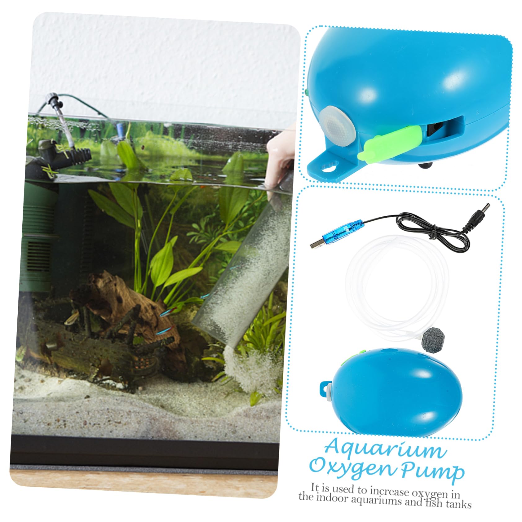 Sosoport Sauerstoffpumpe Für Fischbecken Stilles Aquarium Aquariensauerstoff -Booster-pumpe Aquarienfilter Wiederaufladbare Luftpumpe Aquarienluft Minipumpe Blue Metall