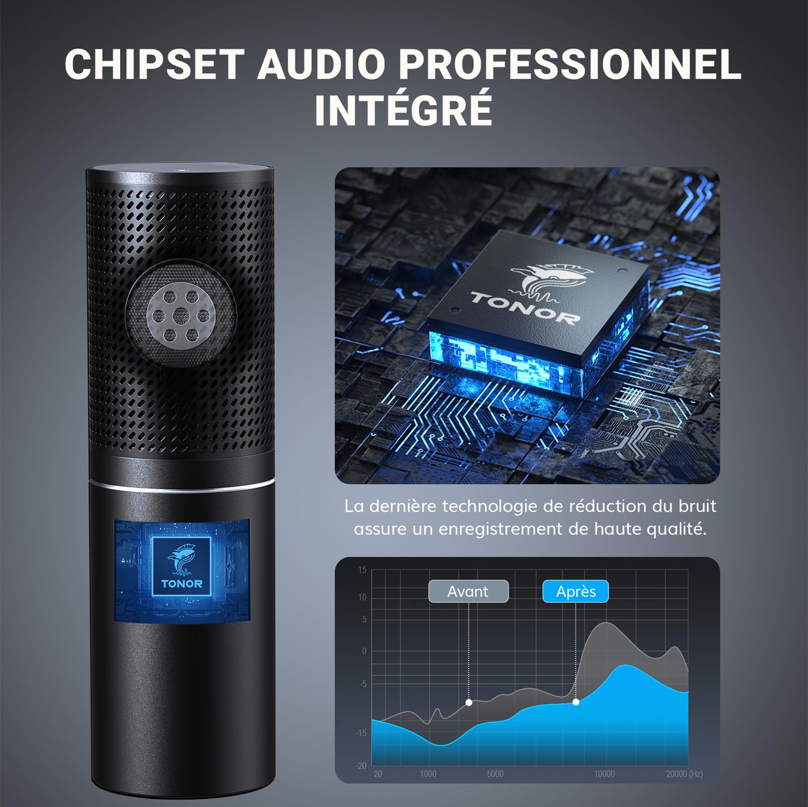 TONOR Microphone PC PC USB Micro Podcast avec fonction rénale avec support de bras, Brodcasting Mic Studio Micro, Microphone d'enregistrement en streaming, YouTube Twitch, Q9 Nouveau modèle