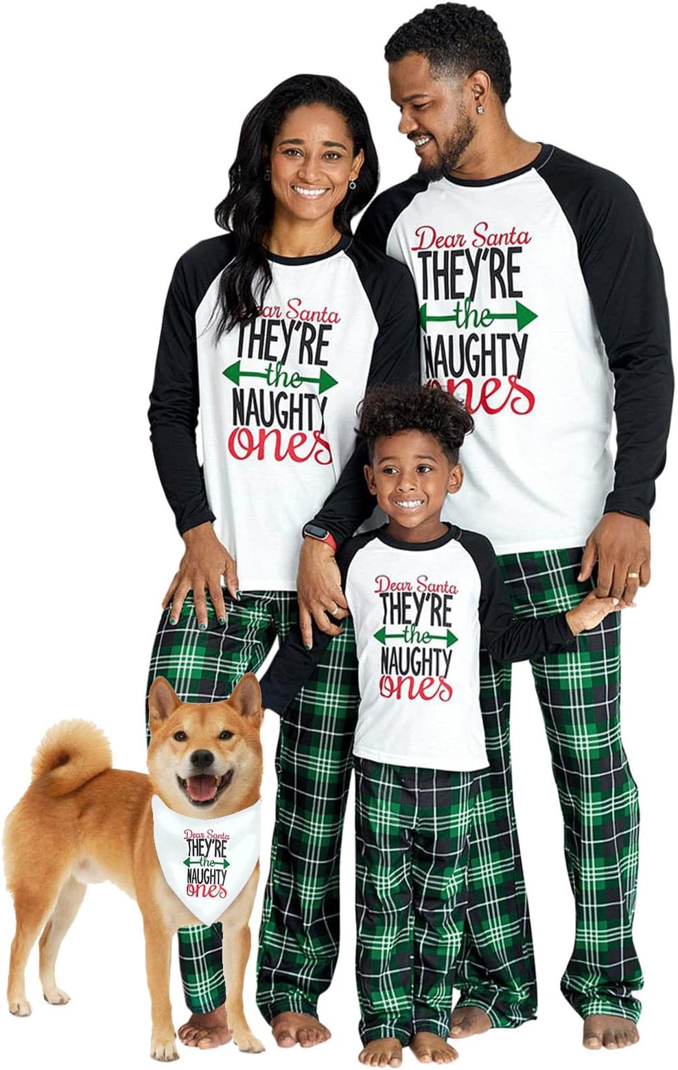 Matching Family Pajamas Sets Christmas PJ's Letter Print Top and Plaid Bottom Sleepwear Jammies with Pockets