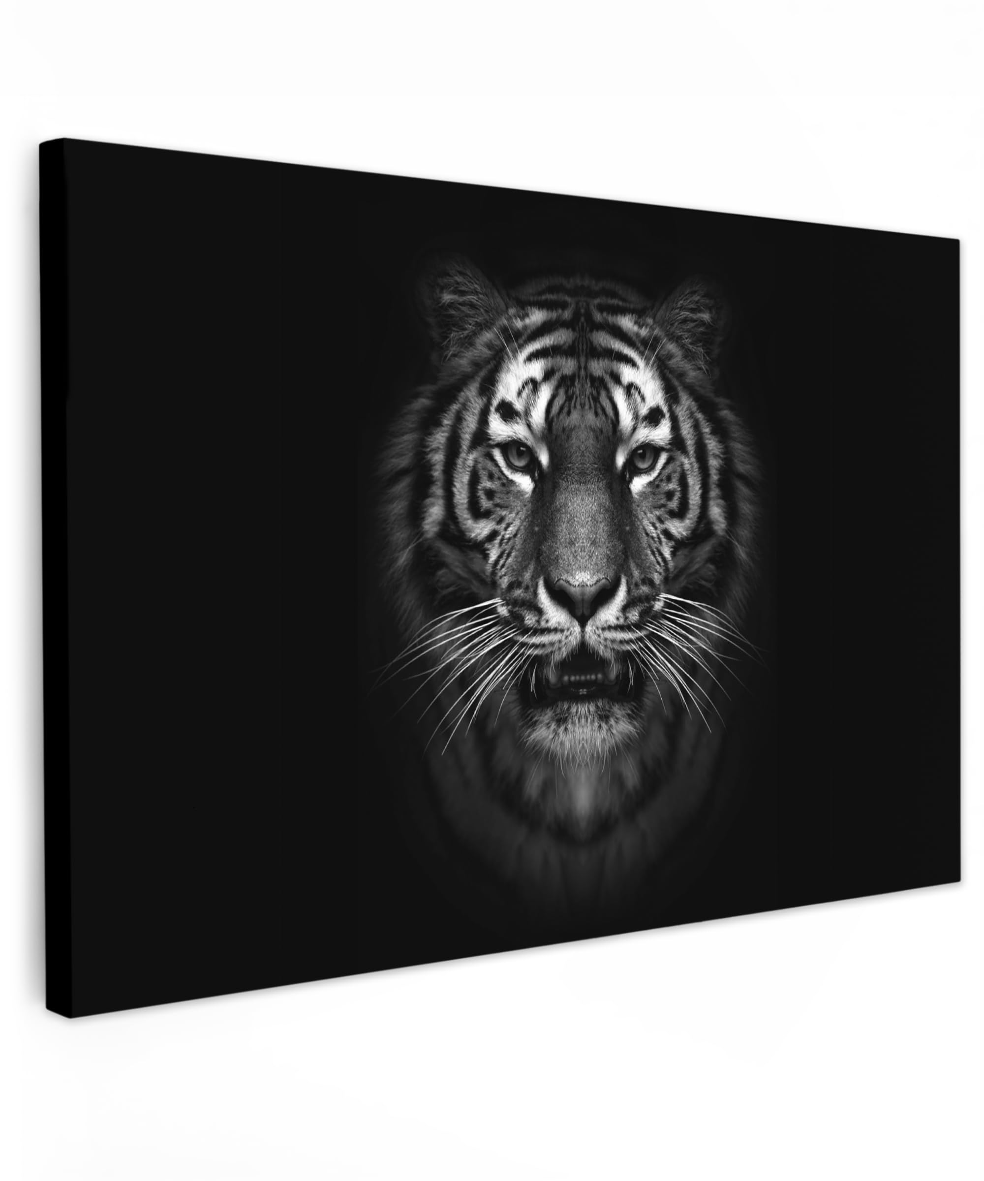 MuchoWow© Canvas Wall Art 35"x24" / 90x60 cm Home Decor Paintings for Living Room Decorations Gifts Hallway Tiger - Animals - Black - White - Portrait - Wild — image 1