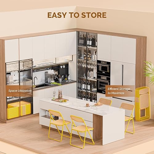 Miniatura 7 de VINGLI Folding Chair Modern Iron Frame Accent with Woven Texture Panel, Space-Saving Design for Party Wedding Event Office Commercial Stadium