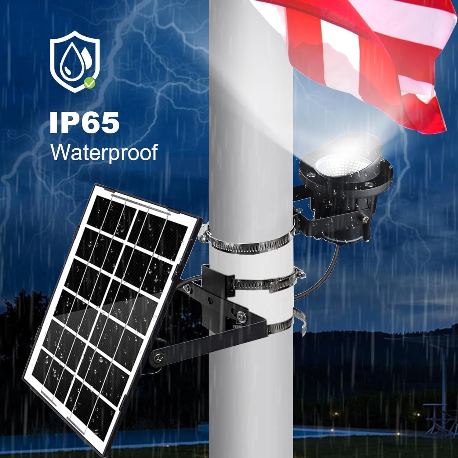 Flag Pole Light Solar Powered, Solar Flagpole Lights Metal Clamp Fits 2" to 6" in Diameter Flagpole, 1000 Lumen Aluminum Solar Light, 12+ Hrs Outdoor Waterproof Dusk to Dawn Flags Spotlights