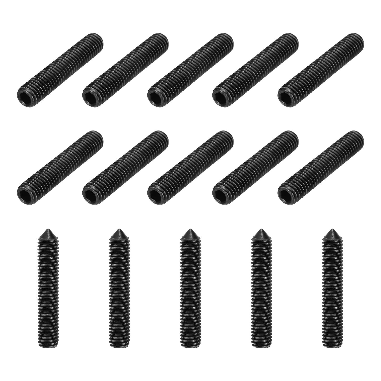sourcing map 15 Pcs M8x45mm Cone Point Set Screws, Carbon Steel Hex Socket Grub Screws for Bathroom Fixtures Repair Furniture DIY Project