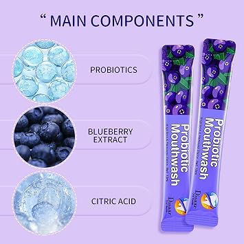 DISAAR BEAUTY Probiotic Mouthwash Removes Tooth Stains Soft Cool Mouth Feeling Protect Clean Deodorant Teeth 0.11fl.oz X 20pcs (Blueberry - Dissolve Teeth Stains & Freshens Mouth)
