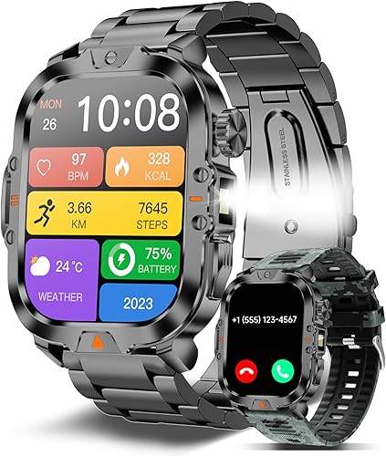 Miniatura 9 de Reloj Inteligente para Hombres Militar Contestar/Hacer Llamadas Pantalla de 2.01″ Más de 170 Modos Deportivos Reloj Inteligente de Fitness IP68