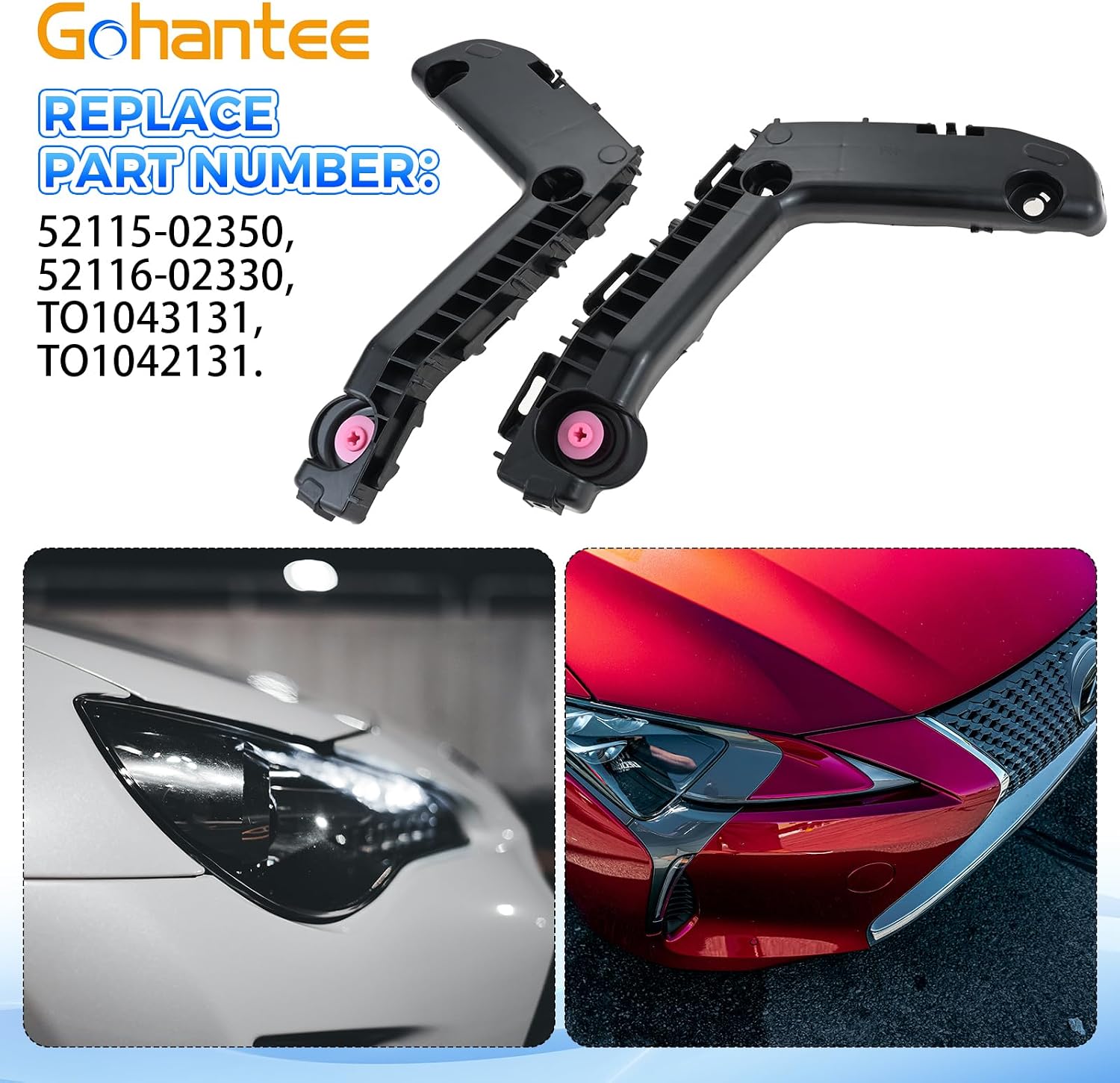 Gohantee Front Bumper Bracket Compatible with Toyota Corolla 2017 2018 2019 Bumper Cover Support Brackets Replace 52115-02350 52116-02330 TO1043131 TO1042131 Bumper Bracket Side Retainers