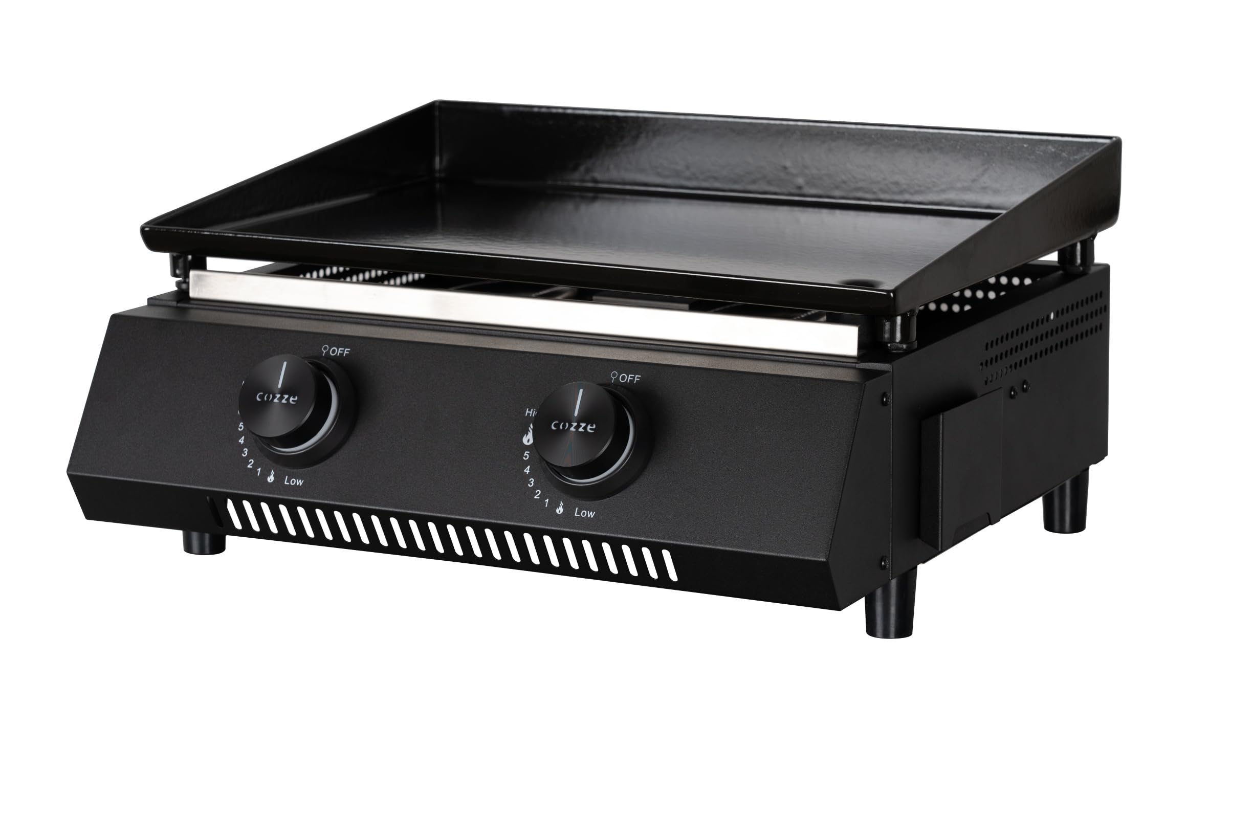 Cozze® G-400 Plancha Grill Tragbar mit 2 Brennern (50mbar) - DE+AT inkl. Regler und Fettauffangbehälter | Kleiner Grill für Balkon Terrasse Garten | Mini Gasgrill für Zuhause Camping