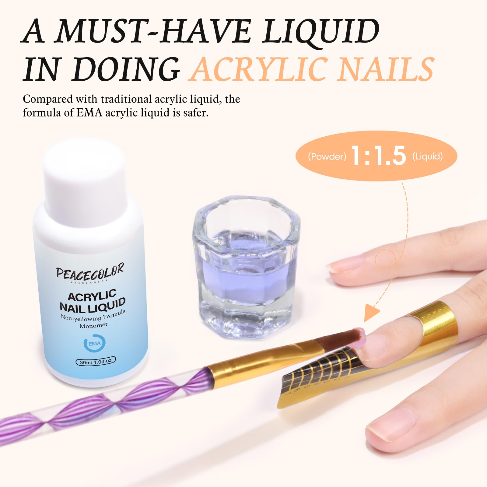 Peacecolor Kit Uñas Acrilicas, 30PCS Acrilico para Uñas Profesional con 30ML Monomero, 4 Colores Pintauñas Semipermanentes con Lampara Uñas, Kit Acrilico Uñas Completo Profesional