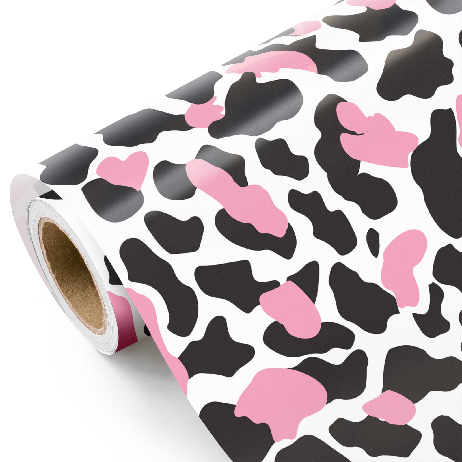 RUSPEPA Cow Baby Shower Wrapping Paper Roll - Mini Roll - 43.2cm x 5m - Pink and Black Cow Print Wrapping Paper, Perfect for Baby Shower, Kids Girl Birthday