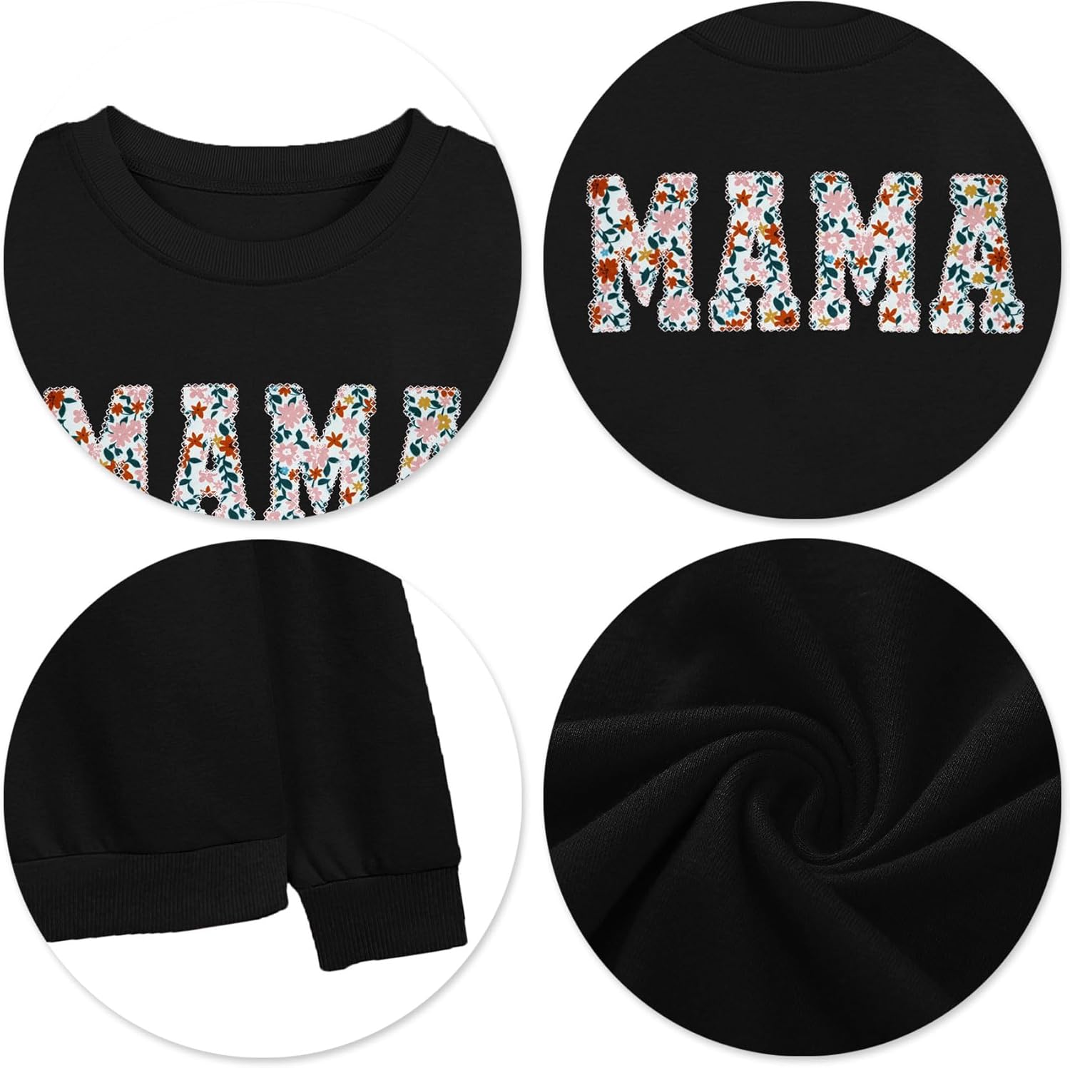 Mama Sweatshirts for Women Embroidered: Floral Mom Sweatshirt Funny Mama Letter Print Pullover Tops - Image 5