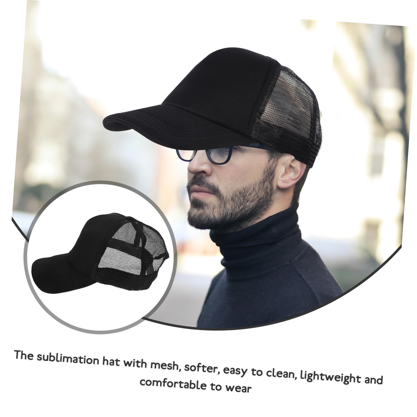 GALPADA 10 Cappelli per Sublimazione Vuoti, Berretto da Baseball in Poliestere Nero, Rete Traspirante, per Trasferimento Termico, 10 Pezzi