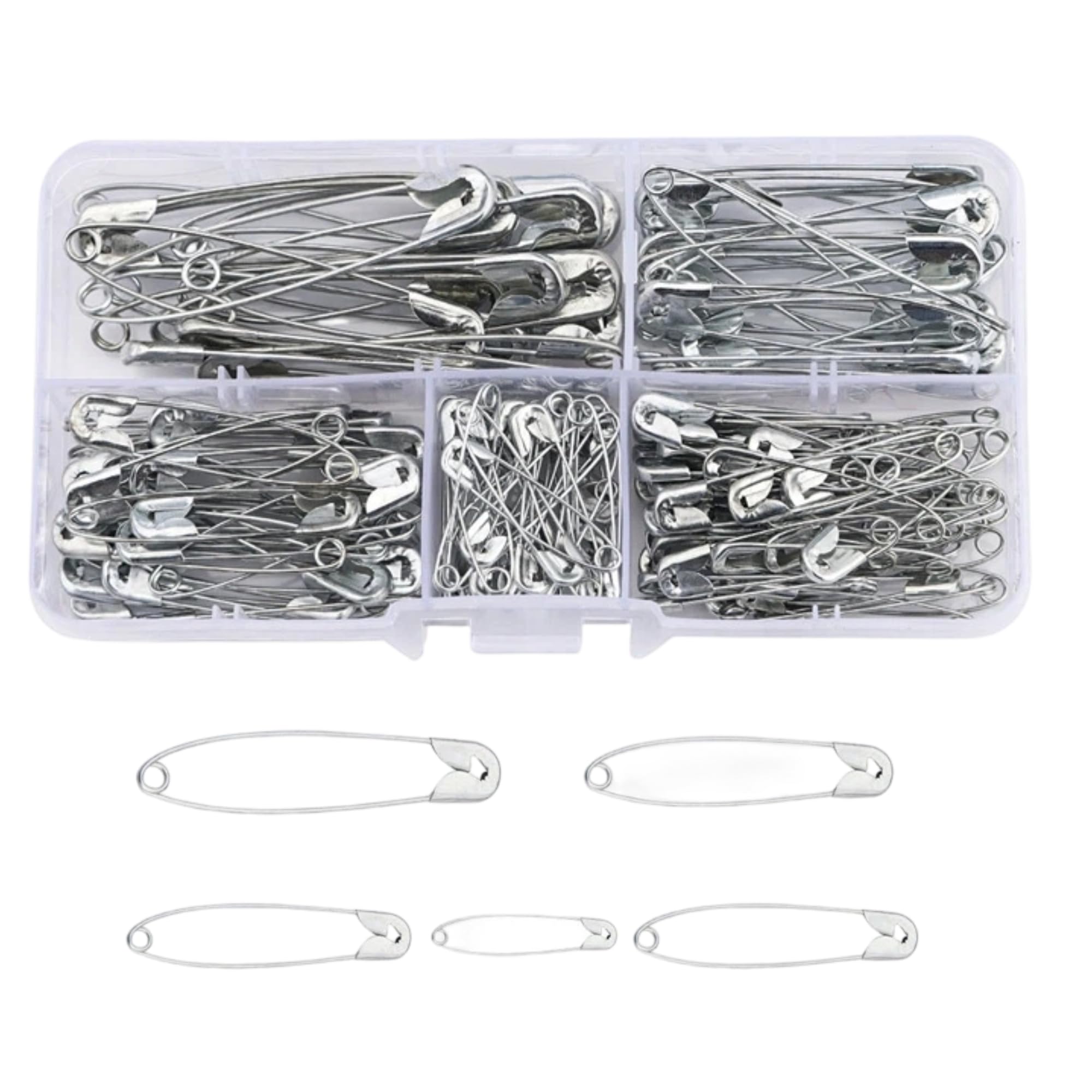 150 PCS Safety Pins Assorted Sizes Silver Metal Safety Pins for Clothes Sewing Craft DIY Repair with 5 Sizes