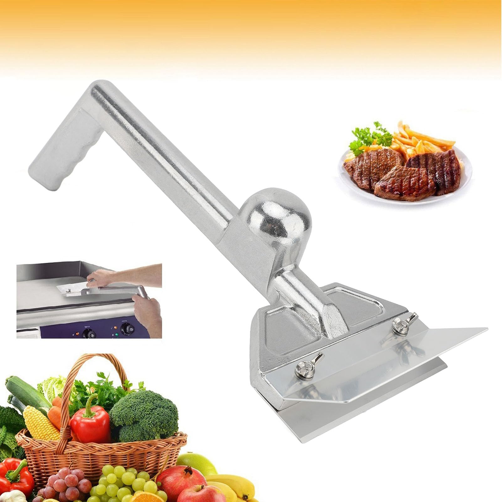 Skrobaki do Grilla, Skrobaczka do Grilla ze Stali Nierdzewnej, Odlewana z Aluminium, Wymienne Ostrza ze Stali Nierdzewnej, Długi, Ergonomiczny Uchwyt, Płaska Skrobaczka do
