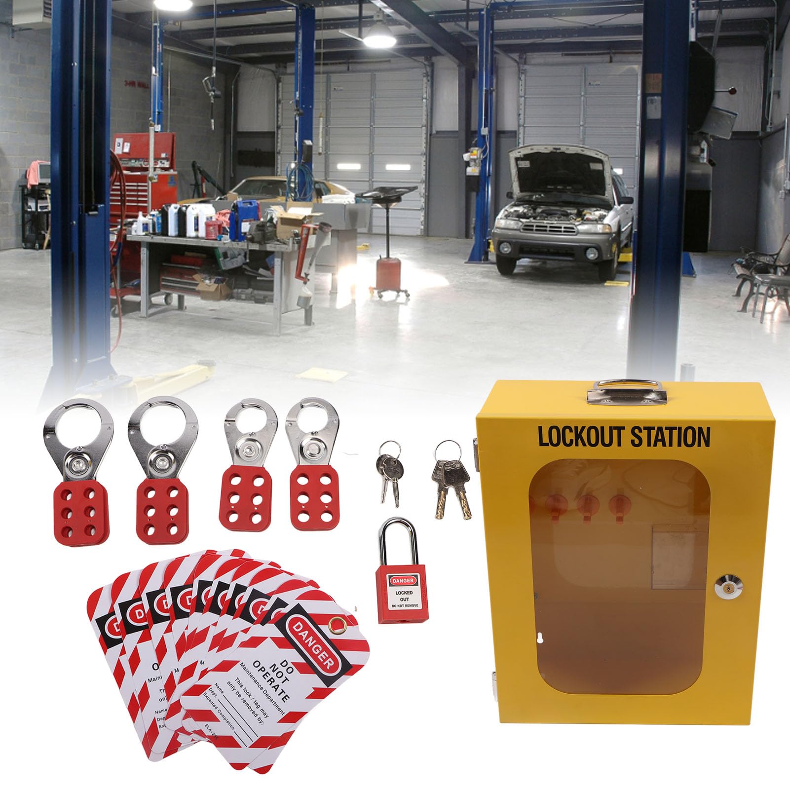 Lockout Tagout Cabinet Portable Multifunction Safety Padlock Lockout Hasp Hangtag Kit with 8 Pair Keys for Maintenance