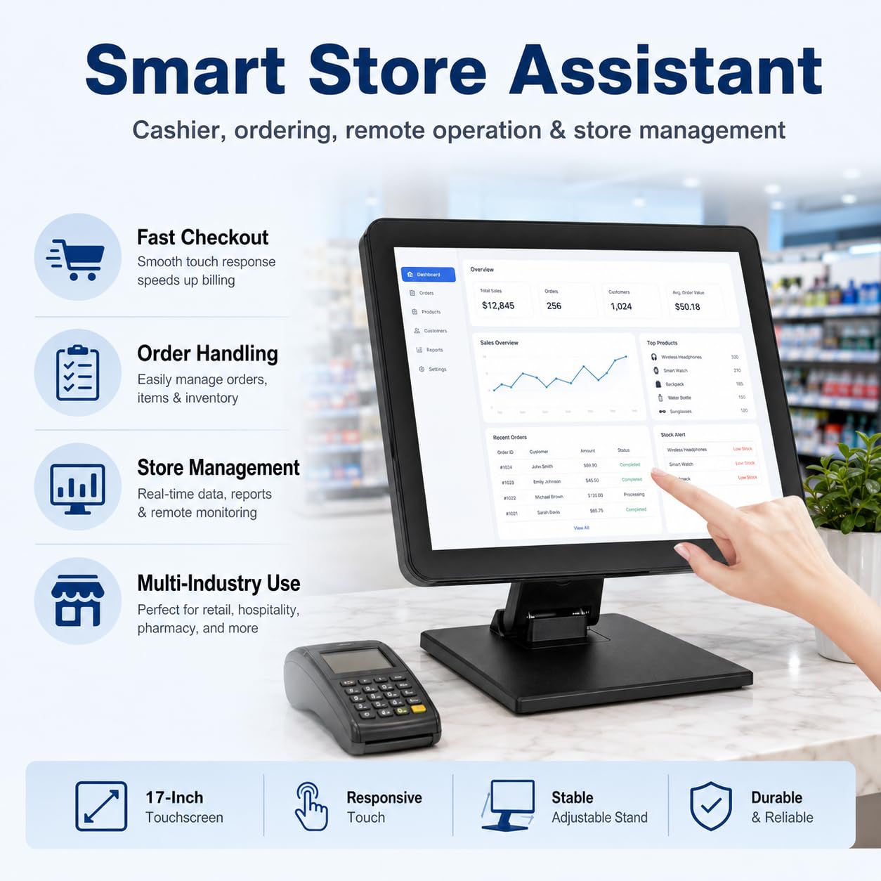 SHZICMY 17" LCD Touchscreen Monitor POS Kassenmonitor | Touch Screen HDMI VGA 1280×1024 Kassen-Monitor für PC POS Kasse Restaurant Bar Coffee Store