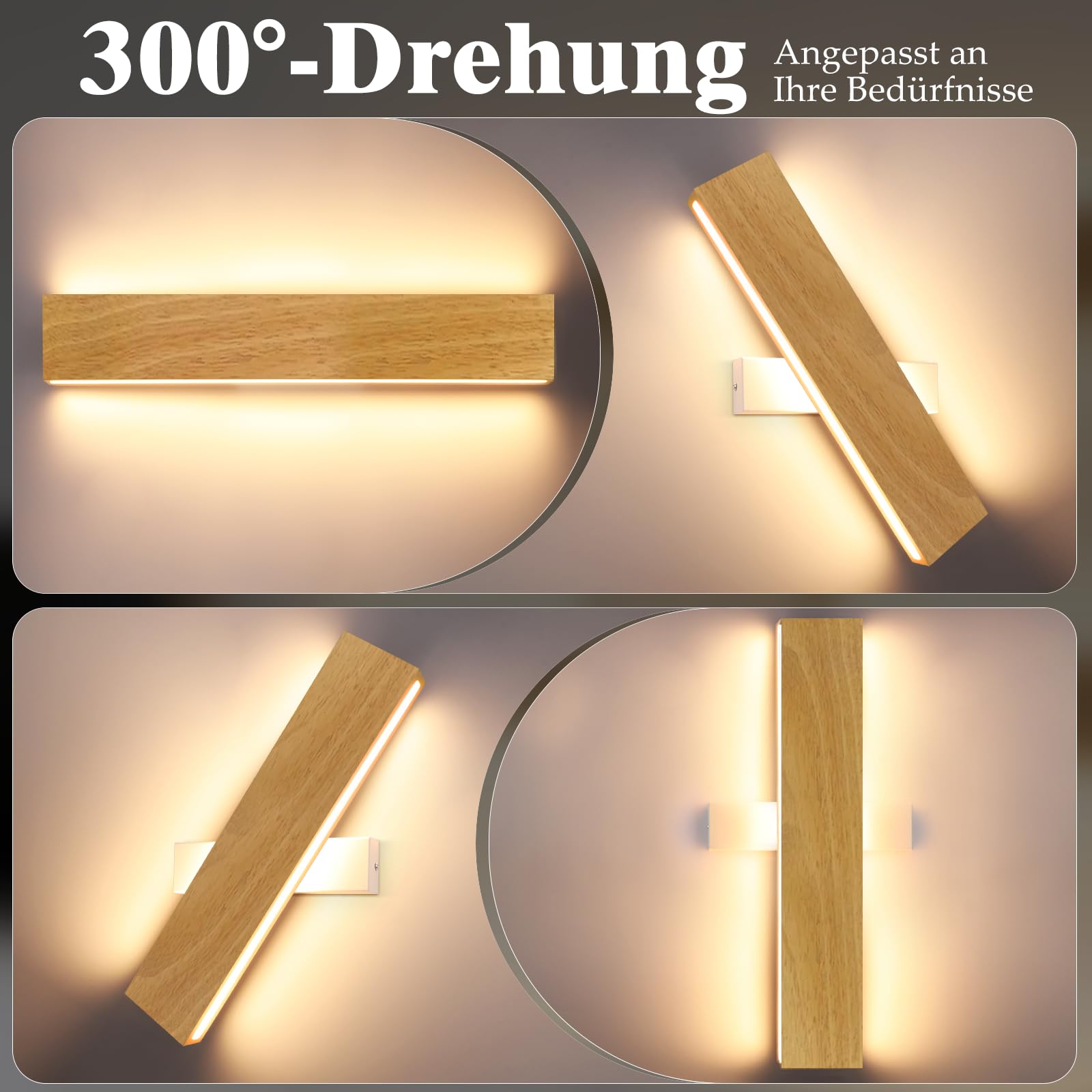 ZMH LED Wall Light Kryty kinkiet - 32CM Drewniana nowoczesna lampa do przedpokoju W górę iw dół 10W Design Lampa na schody Pośrednia 3000K Ciepła biała Oświetlenie ścienne do salonu Sypialnia Przedpokój Schody Łóżko Kuchnia