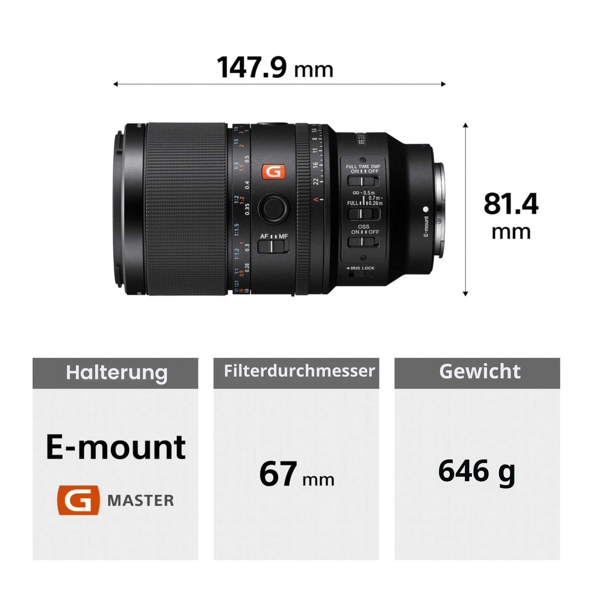 Sony FE 100mm F2.8 STF GM OSS (SEL100M28GMB) – Porträtobjektiv für Sony E-Mount Vollformat, extrem weiches Bokeh, G Master Teleobjektiv mit Autofokus & Bildstabilisator, ideal für Sony A7-Serie, A6700