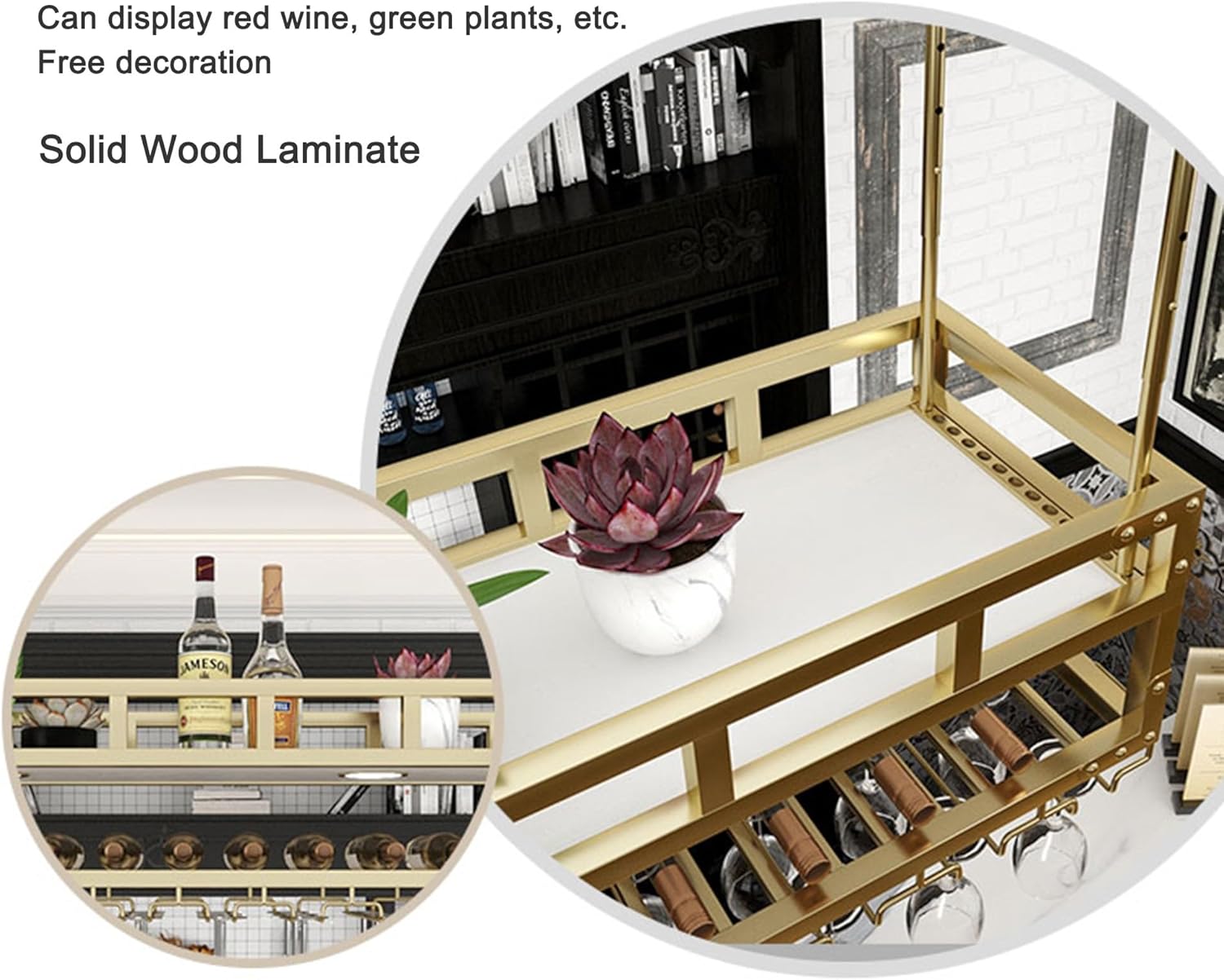 Floating Wall Mounted Wine Rack with Glass Holder and LED Light Modern Home Bar Decor for Kitchen or Dining Room Gold 60 * 30cm