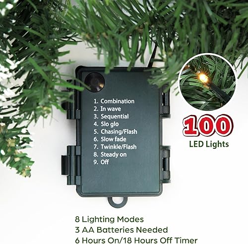 Miniatura 2 de TigeJoy Guirnalda de Navidad preiluminada de 9 pies con 100 luces LED temporizadoras, guirnalda de nieve con bayas rojas, piñas reales y ramas de