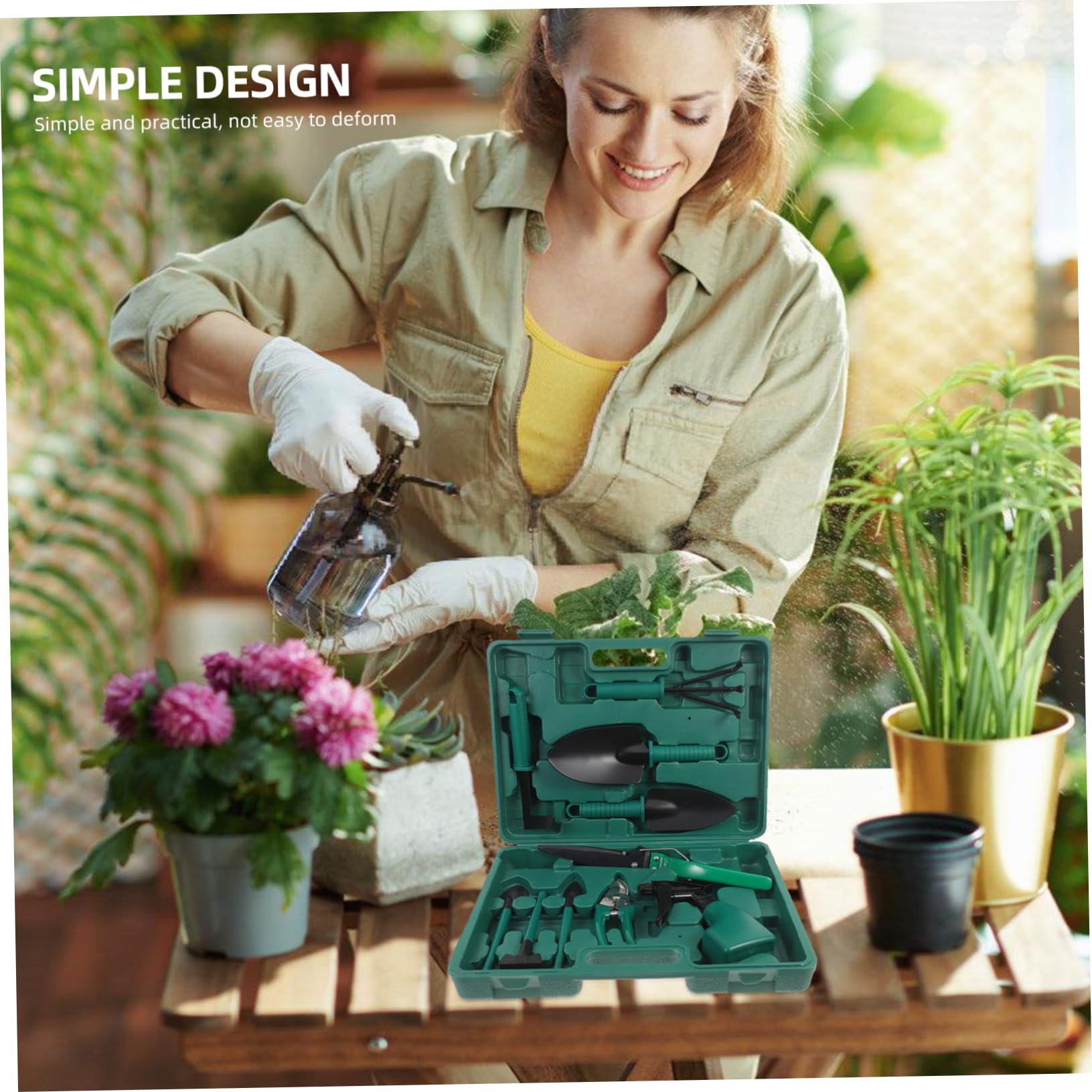 Juego de Herramientas de Jardinería Portátil con Estuche de 10 Piezas