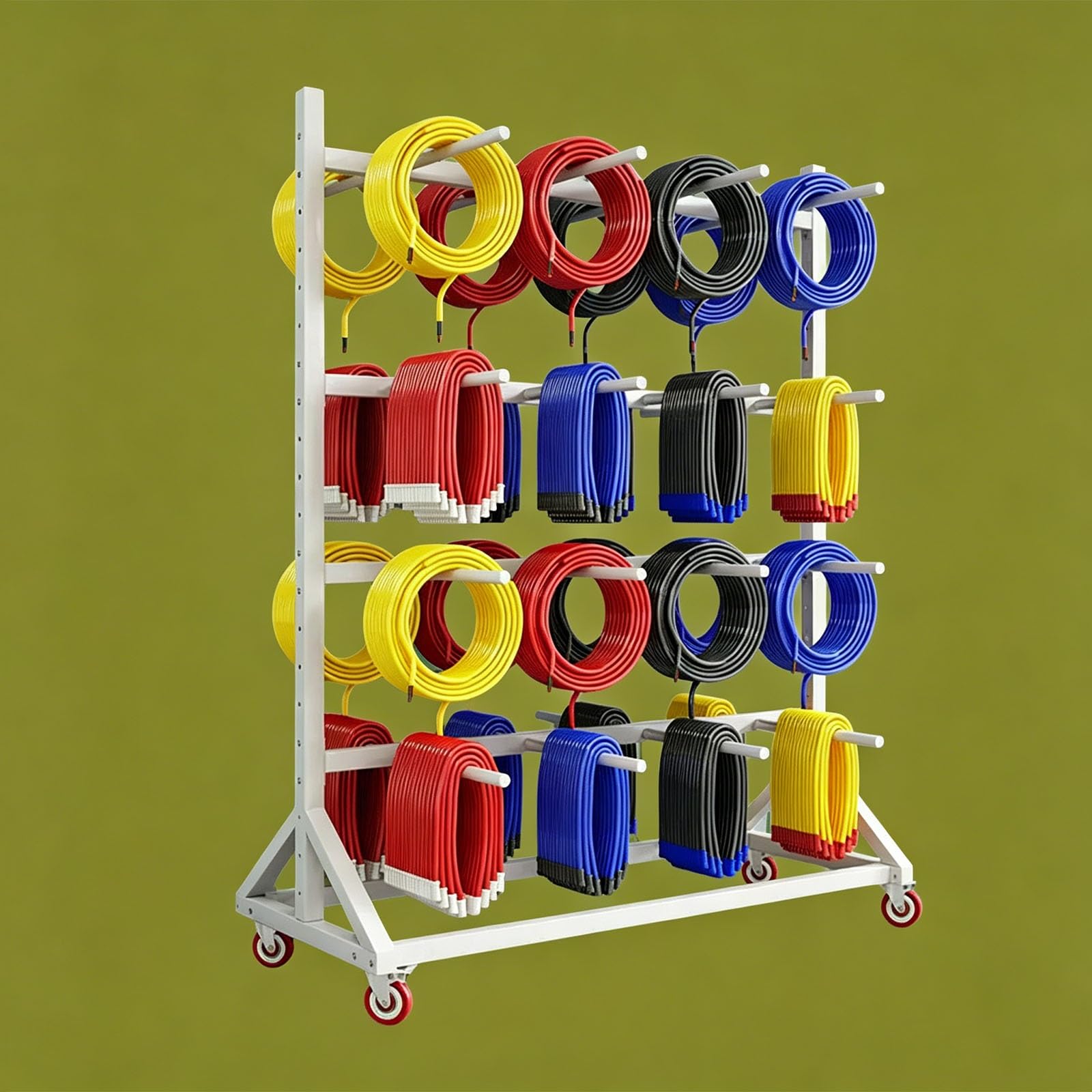 Heavy Duty Wire Spool Rack – 881lb Capacity Cable Caddy & Display & Storage Stand with Wheels, Adjustable Spacing for Professional Electrician, Warehouse Company Retail(B,4-Tier 160x90x200cm)