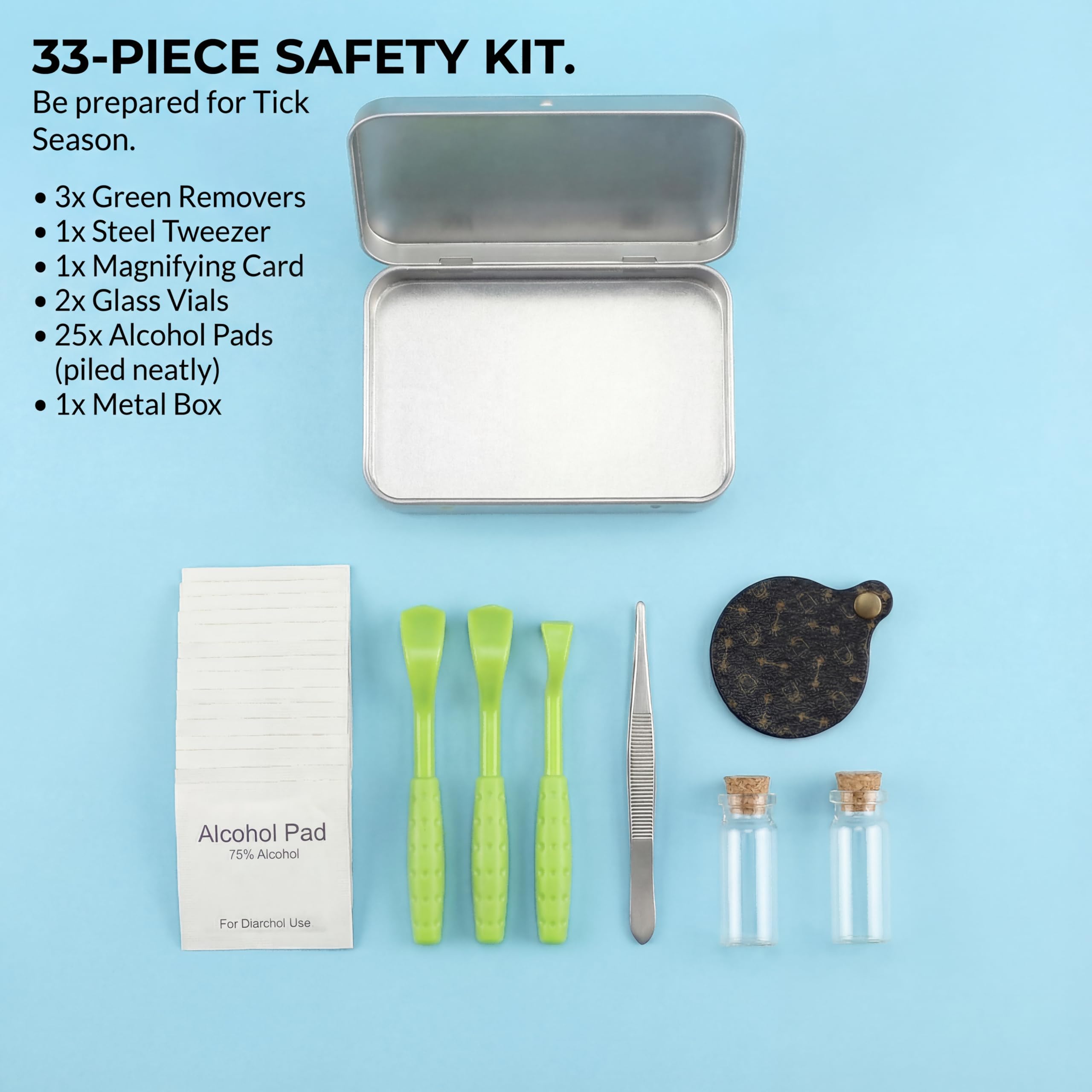 Tick Removal Tool Kit for Dogs & Humans - Emergency First Aid Tin with Tick Remover Crowbars, Tweezers, Alcohol Pads & Testing Vials - Camping Essentials for Lyme & Flea Defense - image 2