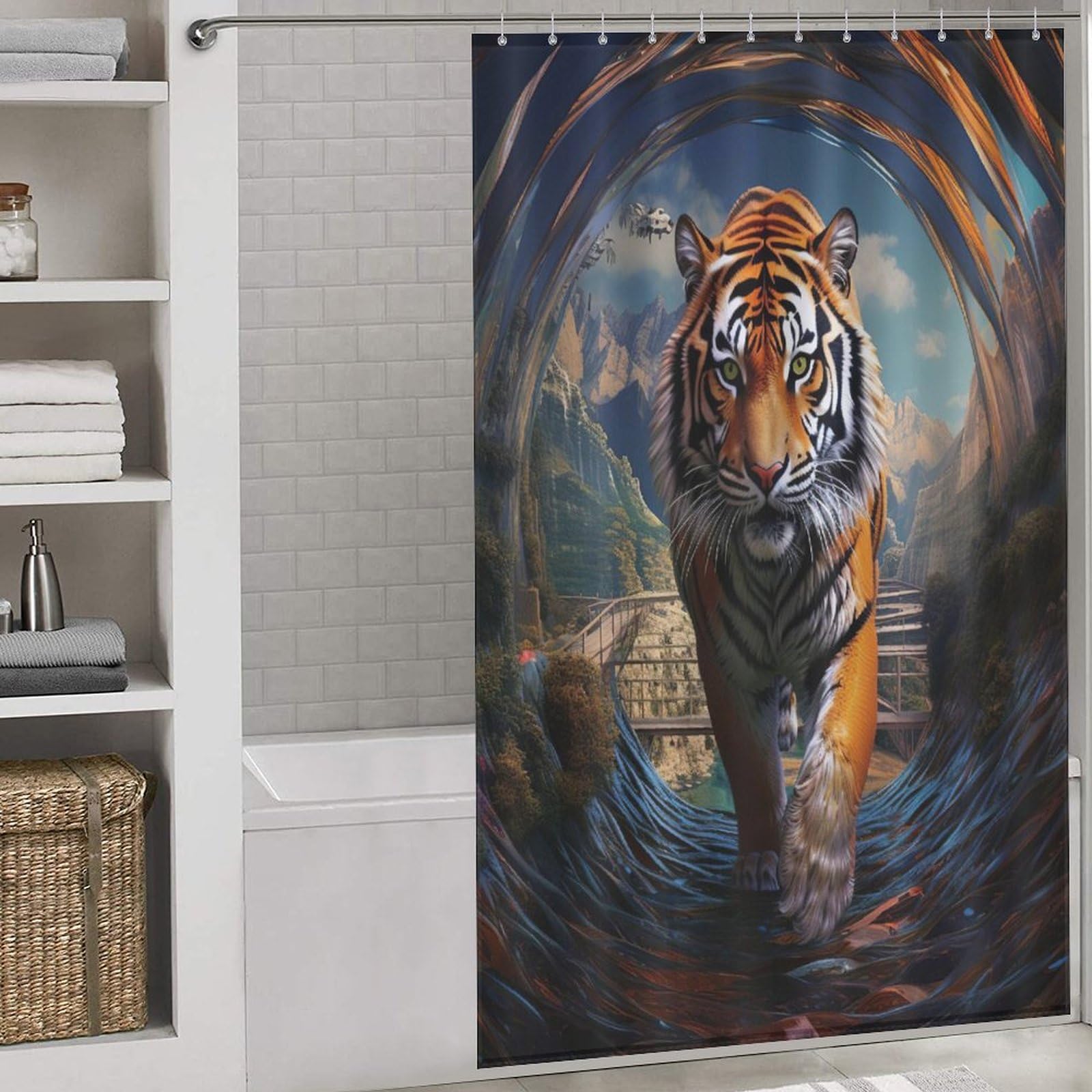 Rideaux de douche pour salle de bain motif tigre imperméable 140x183
