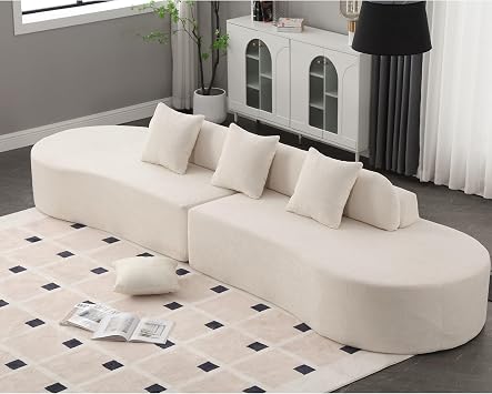 130.5 Curved Sofa for Living Room,Modern Sectional Curved Sofa with Three Pillows,Comfy 4-Seater Oversized Terrycloth Fabric Sofa for Living Room Furniture