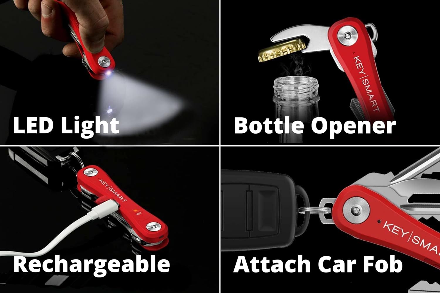 KeySmart Pro - Compact Smart Key Holder w LED Flashlight & Tile Bluetooth, EDC Key Organizer, Attach Car Key Fob, Other Mini Tools & Accessories (up to 10 Keys, Red) - Discontinued