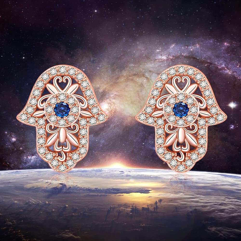 Luckily Hamsa Evil Eye Earrings Rose Gold Plated Dainty Hypoallergenic Stud Earrings for Sensitive Ears Minimalist Protection Jewelry for Women - Image 6