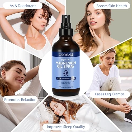 Miniatura 7 de Spray de aceite de magnesio puro, aceite de magnesio orgánico 100% natural, spray de magnesio para pies, fácil de usar y absorción, 4.0 onzas