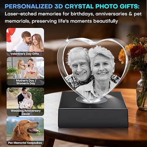 Miniatura 5 de Regalos de fotos de cristal 3D personalizados con grabado láser 3D, marcos de fotos personalizados, aniversario, cumpleaños, boda, regalo