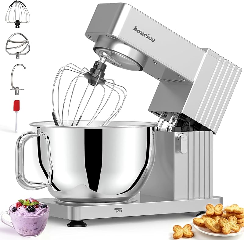 Mezclador (Plata) | Batidora de pie 8.5Qt, batidora de pie eléctrica de cocina, potente batidora de alimentos con cuerpo de metal con tazón, batidora de pasteles para masa de pan