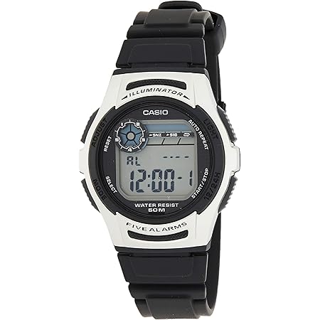 Casio W-213-1AV Five Alarms Silver Black Digital Sports Watch : Amazon ...