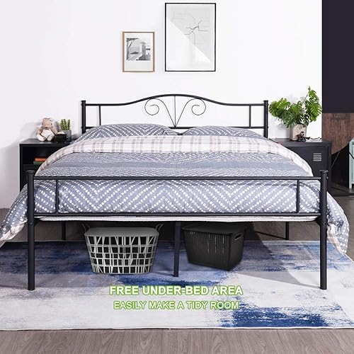 Miniatura 24 de Base de cama de metal resistente tamaño individual, base de colchón de acero, con revestimiento negro, cabecero retro para cama individual, no Negro