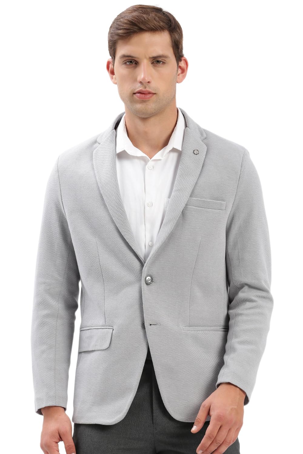 showoffff SHOWOFF Men's Notched Lapel Solid Grey Single-Breasted Blazer-EX-3021_Grey-picture-14