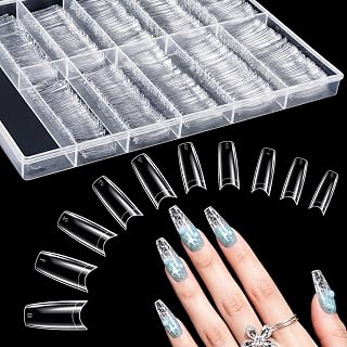 MELLIEX 500pcs Fake Nail Artificial Nail Tips Acrylic Natural French Fake Nails for Women Girls (Transparent)