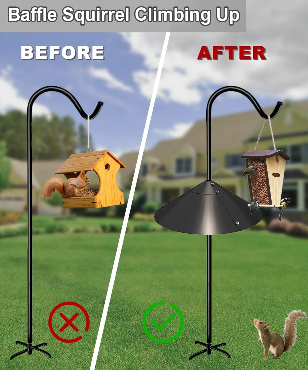 garbuildman metal squirrel baffle for bird feeder pole, outside pole mount bird house guard for outdoor shepherd’s hook, 19 inch, 2 pack buckle-2pcs