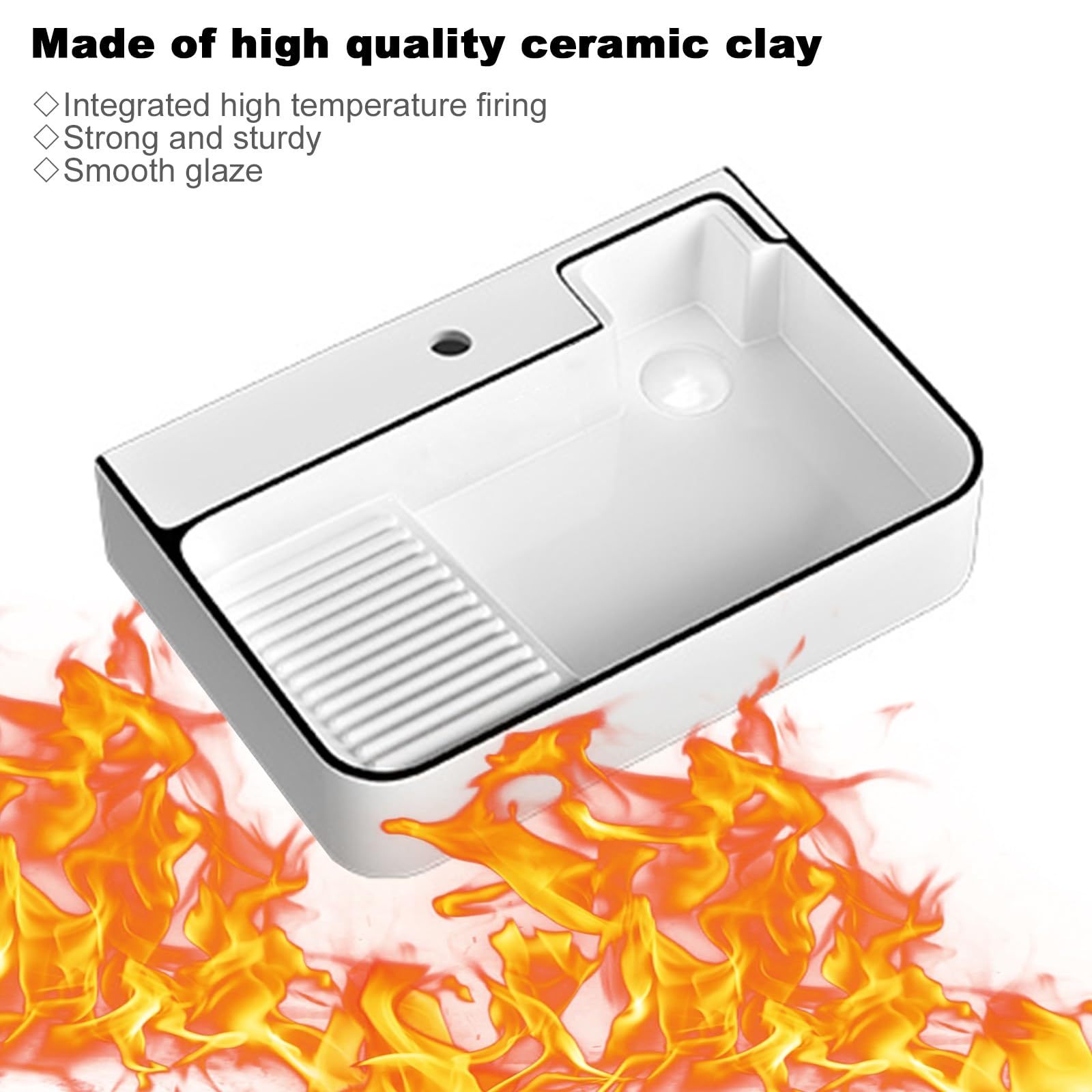 Fregadero de Cocina de Acero Inoxidable sobre encimera, Lavabo de Porcelana, Lavabo de baño Rectangular de cerámica Blanca, lavadero de cerámica con Tabla de Lavar, con g