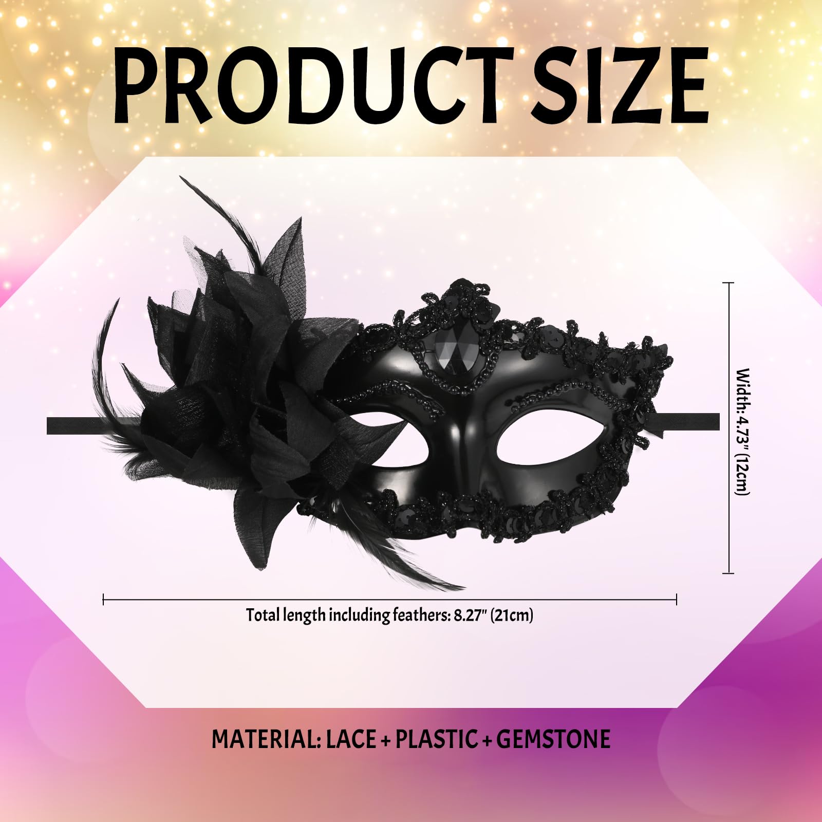 Oidea Masquerade Mask for Women: Elegant Flower Half Face Venetian Mardi Gras Masks Halloween Cosplay Prom Ball Costume Party Mask Accessory Black - Image 3