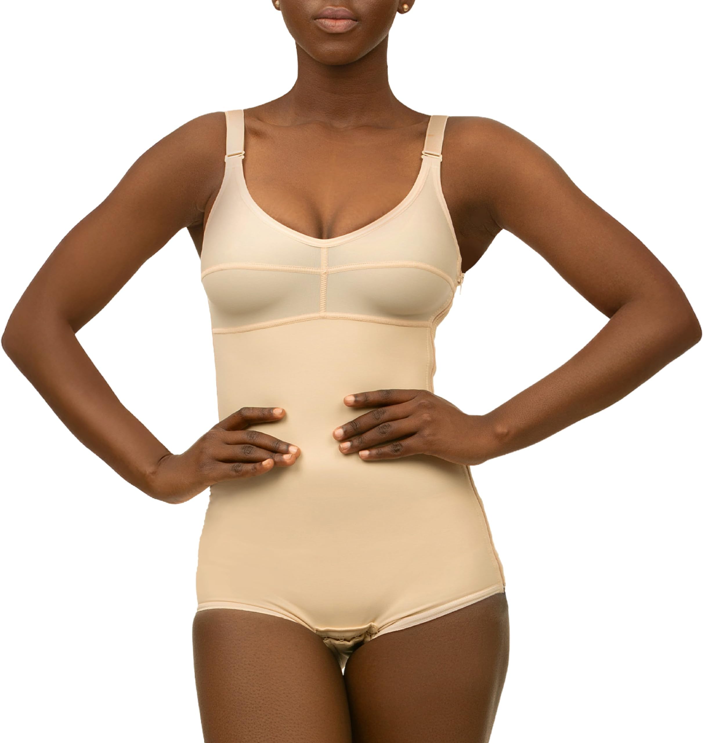 Panty-Length Compression Bodysuit with Bra & Zipper – Post-Surgery Garment for Tummy Tuck, Lipo, Breast Surgery & Postpartum