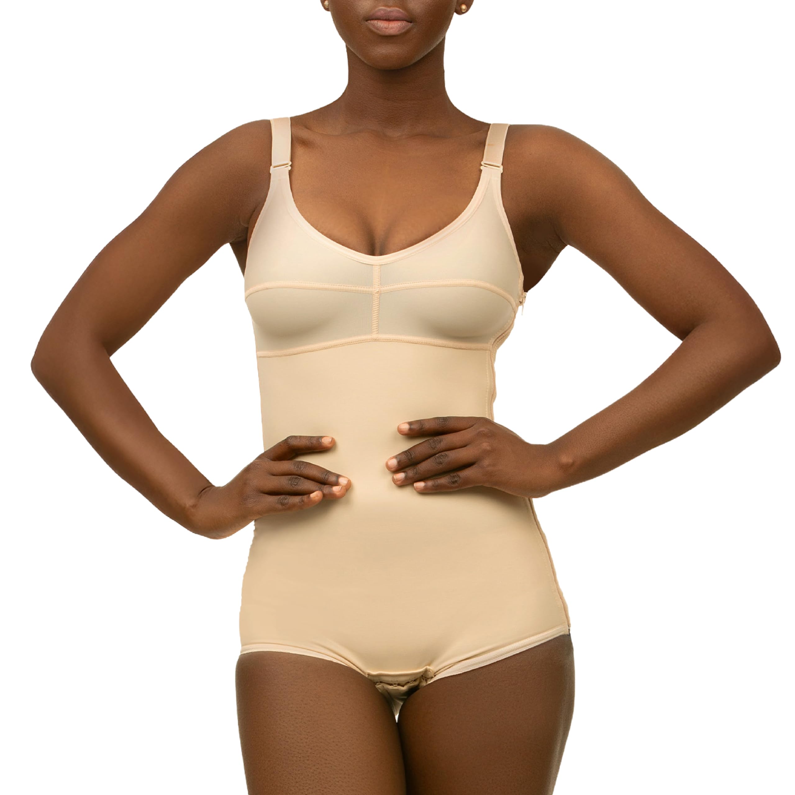 Panty-Length Compression Bodysuit with Bra & Zipper – Post-Surgery Garment for Tummy Tuck, Lipo, Breast Surgery & Postpartum