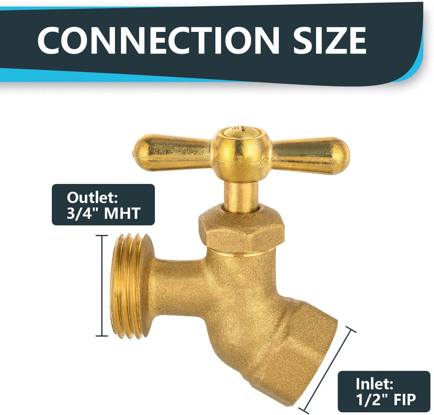 5 Pcs Hose Bibb Valve, 1/2" FIP x 3/4" MHT Brass No-Kink Plumbing Fitting, for Garden and Outdoor Water Connection
