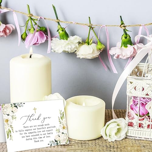 Miniatura 7 de UTTH-DTTK 48 tarjetas de agradecimiento funerarias con calcomanías, sobres, tarjeta de duelo con mensaje para el servicio conmemorativo, seres