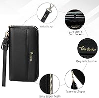 Vista 6 de Travelambo Cartera con borla plegable para mujer, bolso de mano con correa para la muñeca, bolso largo