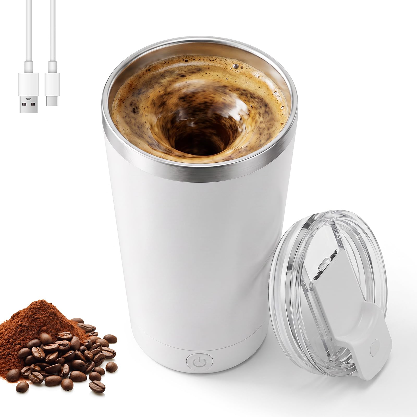 Weiyonse Self Stirring Mug - Travel Coffee Mug, 400ML Smart Tumbler 316 Stainless Steel, Insulated Coffee Cup TPYE-C Rechargeable, Stirring Cup with Detachable Magnetic Base for Office Travel